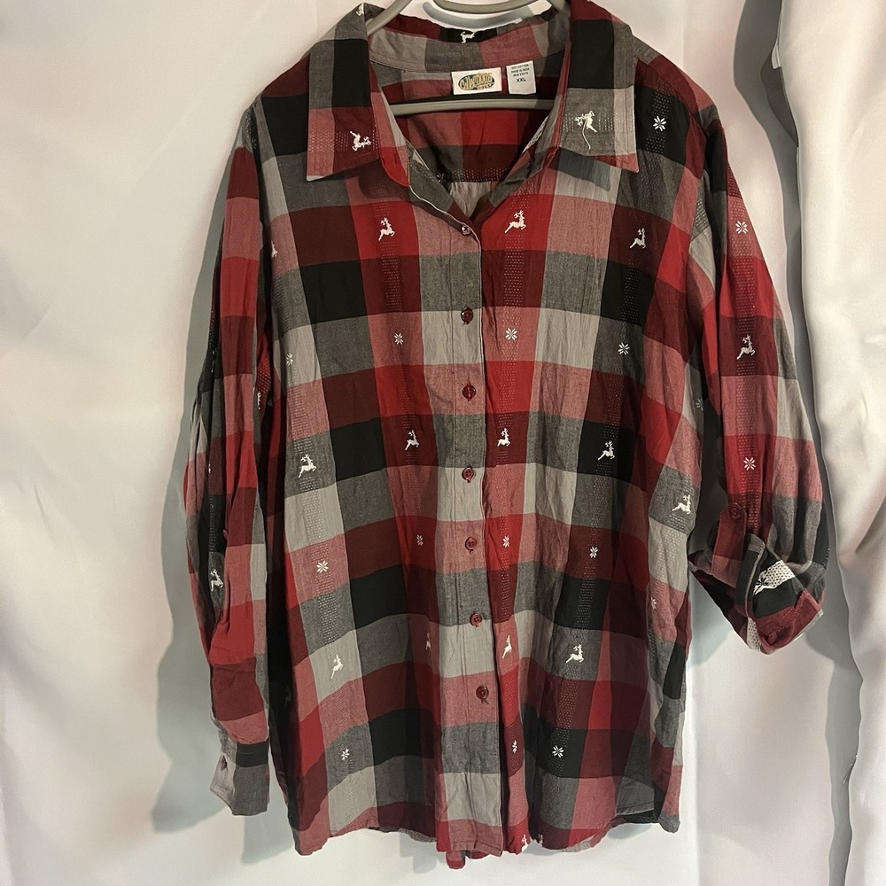 Collections‎ Inc  Reindeer And Snowflake Plaid Button Down Shirt XXL  Christmas - Picture 2 of 14